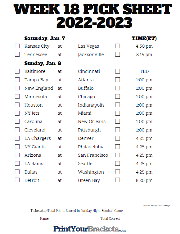 NFL Week 18 Game Picks 