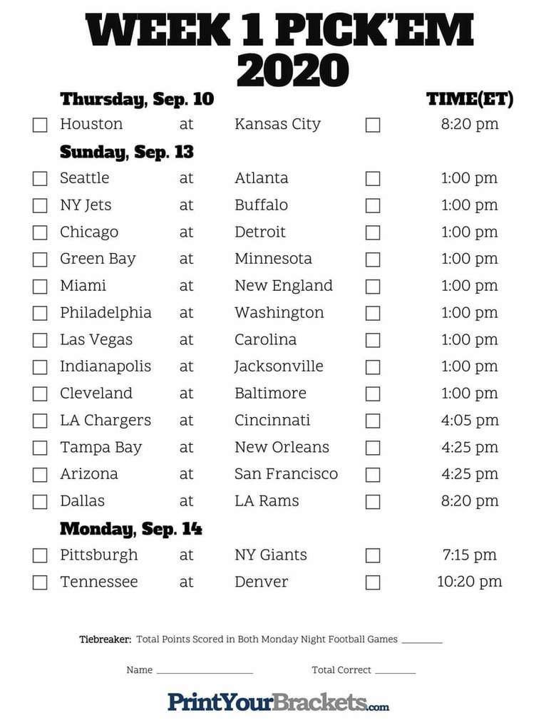 nfl picks for first week