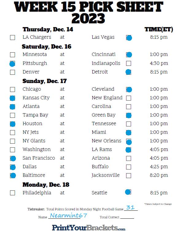 2023 NFL Week 15 picks and discussion | CBCS Comics | Page 1