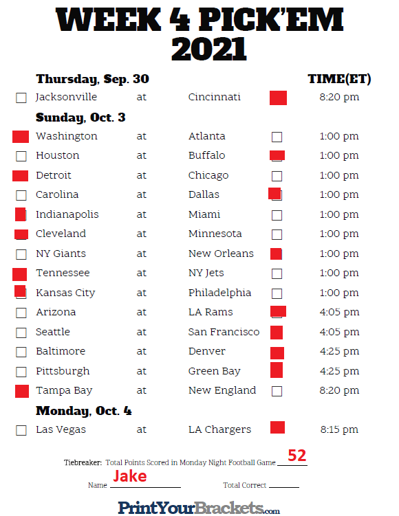 week 4 pick em predictions