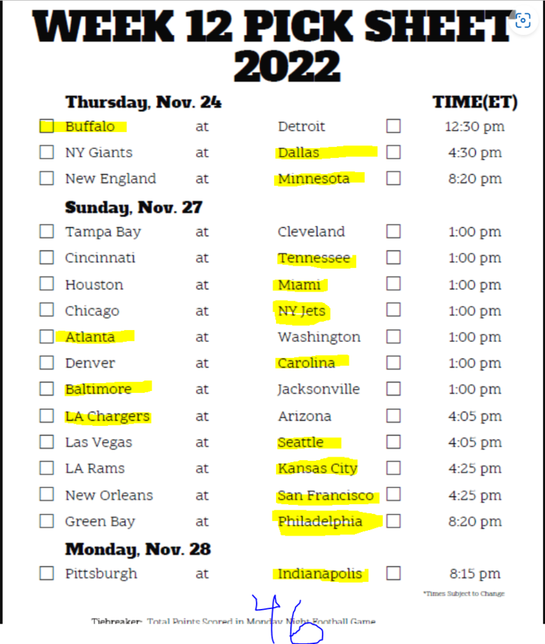 NFL 2022: Week 12 picks and TV listings